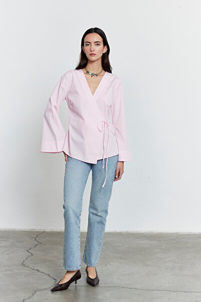 FACETTE Side Tie Poplin Shirt Light Pink