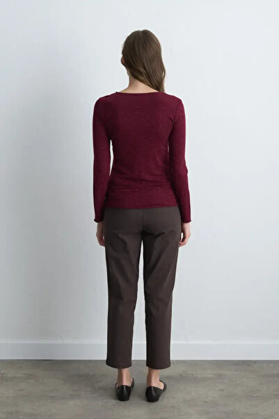 Gusto Boat Neck Cashmere Glitter Blouse - Burgundy