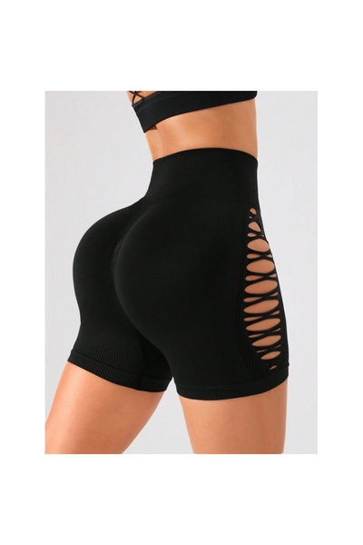 FITINT Seamless High-Waisted Patterned Women's Sports Shorts Black – 337