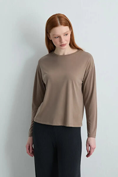Gusto Long Sleeve Modal Knitted Blouse - Mink