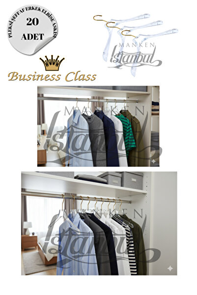 Manken İstanbul 20 قطعة من علاقات الملابس الرجالية الفاخرة بطول 44 سم من البليكسي الشفاف مع خطاف ذهبي لتعليق البدلات والمعاطف