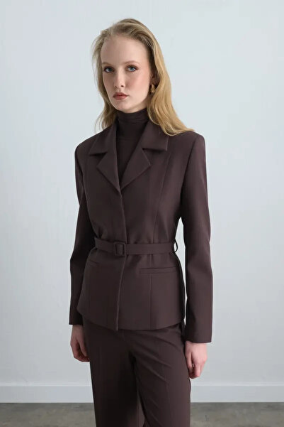 Gusto Beli Kemerli Blazer Ceket - Kahverengi