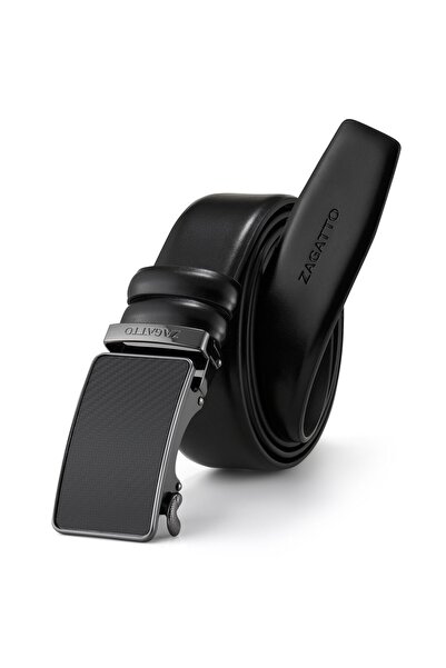 zagatto Ανδρική δερμάτινη ζώνη, Zagatto, Elegant, Μαύρη, Αυτόματη αγκράφα, Πλ...