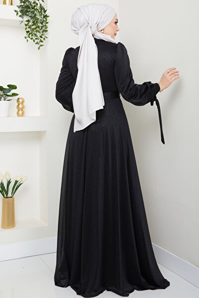Feiza Collection Simli Tesettür Abiye Elbise Siyah