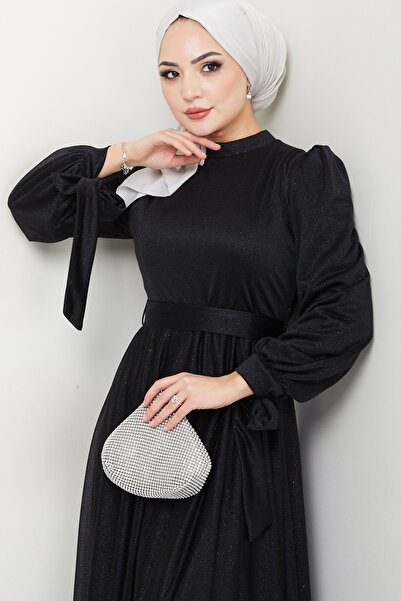 Feiza Collection Simli Tesettür Abiye Elbise Siyah