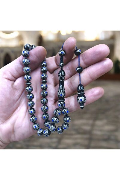 İnan Tesbih Special Craftsmanship Amethyst Natural Stone and Silver Inlaid Ku...