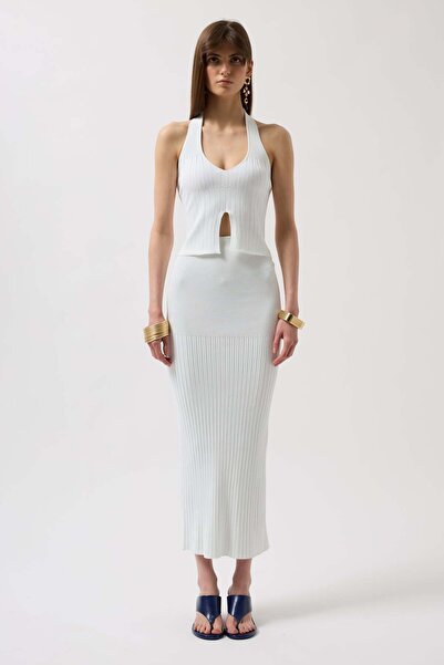 Maxi modena High Waist Textured White Skirt - 38