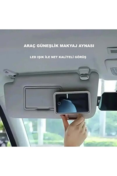 HyMark Araç İçi Dokunmatik Led Işıklı 3 Modlu Makyaj Aynası Kısılabilir Şarjlı Pilli Klips Güneşlik