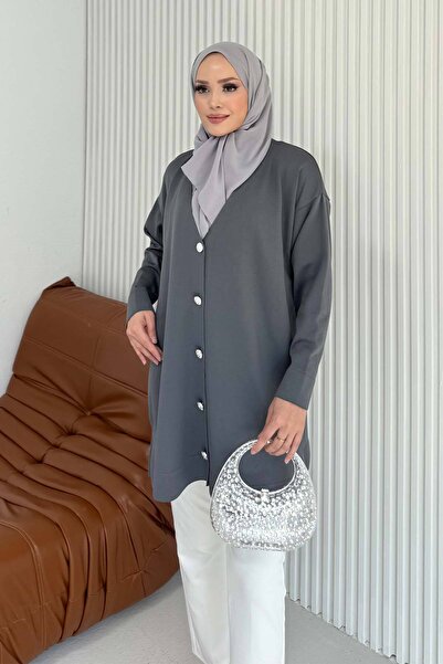 Melike Tatar Κρύα πλεκτή μακριά ζακέτα 70-2532