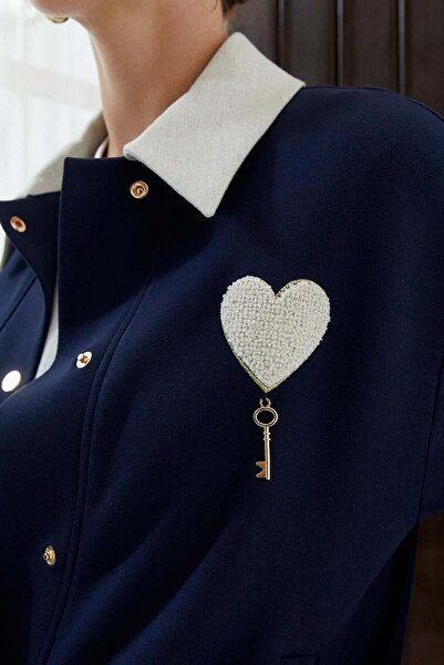 Valerin Antakya Broş Kalp Detaylı Lacivert Sweat