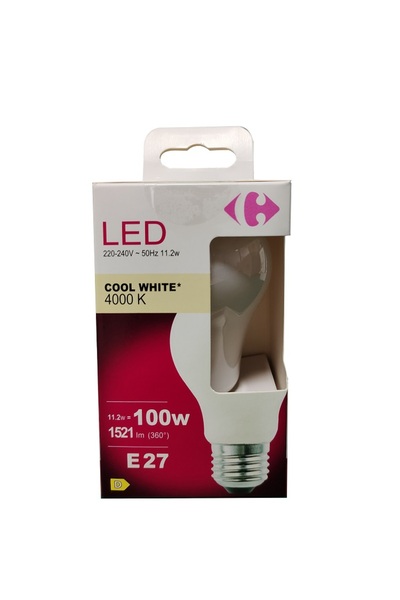 Carrefour Home Bec LED Carrefour, E27, 100 W, 1521 lm, 4000 K, Alb rece