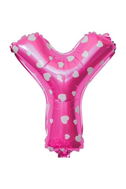 Danex Balon folie metalică cu litera Y, 40 cm, imprimeu cu inimioare, roz