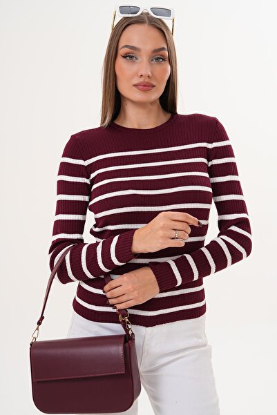 ŞİMAL Women's Stripe Patterned Crew Neck Sweater 255098 -