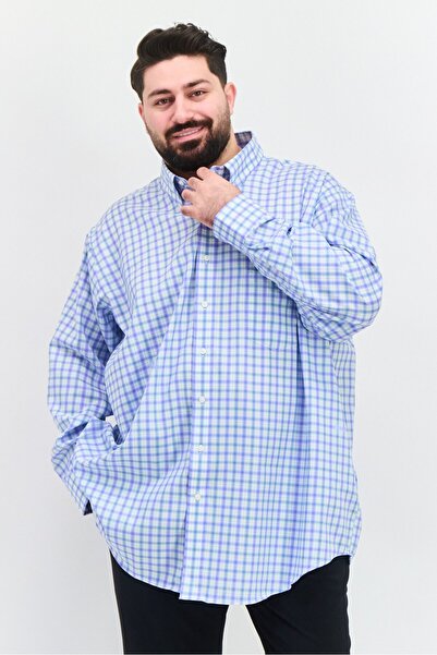 Eagle Men Regular Fit Checked Long Sleeves Dress Shirt, Light Blue Combo