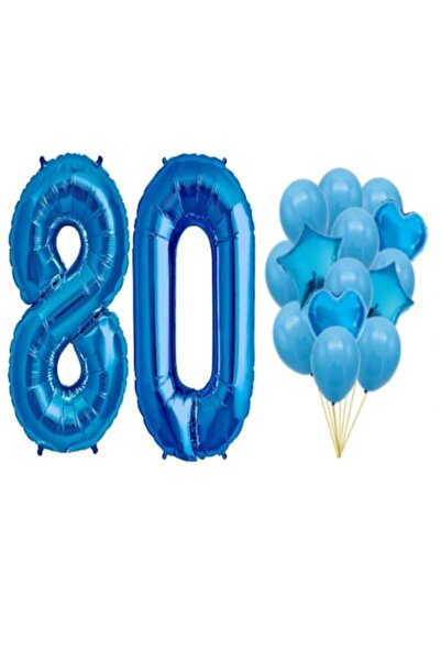 OEM Set de 16 baloane albastre, aniversare de 80 de ani, număr 101 cm, stele ...