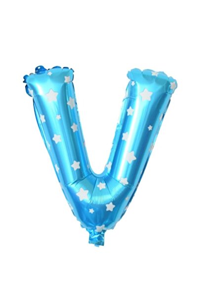 Danex Balon folie litera V, 40 cm, albastru cu imprimeu stea, pai inclus