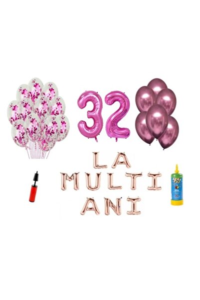 Domi Party & Gifts Set 34 baloane, La Multi Ani aniversare 32 ani, cifre foli...