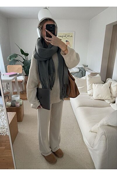 Behills Imported Puffy Soft Textured Women's Scarf Shawl Shoulder Wrap Dark Gray 190X50