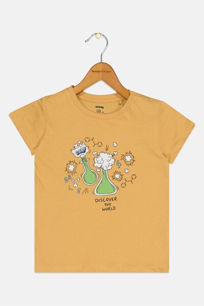 Sinsay Toddlers Boys Crew Neck Short Sleeve Graphic Print T-Shirt, Tan