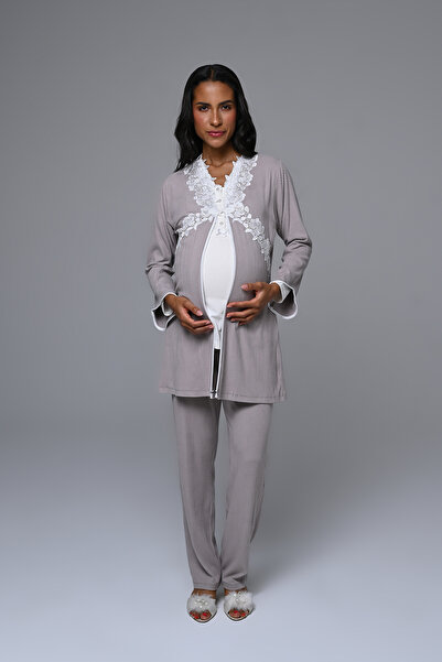 Marilyn Club Floral Lace Robe Maternity-Pregnant Women's Pajama Set 3-Piece Set