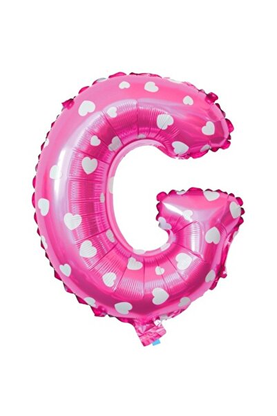 Danex Balon folie metalică 'G' 40 cm, imprimeu cu inimioare, roz