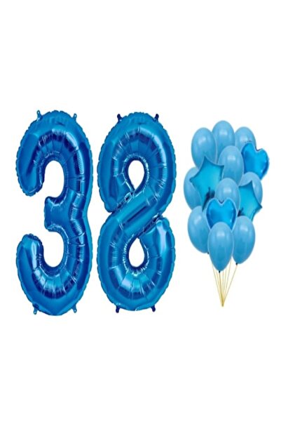 OEM Set de 16 baloane albastre pentru aniversarea a 38 de ani – 100 cm cifră,...