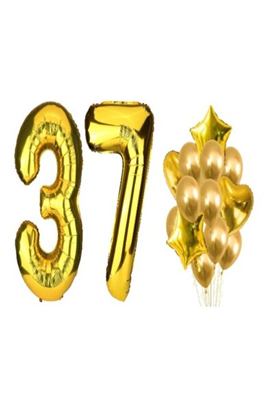 OEM Σετ 16 χρυσών μπαλονιών για την 37η επέτειο – αριθμός 98 cm, αστέρια 45 c...