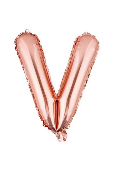 Danex Foil Balloon Letter V, 80 cm, Helium or Air, Individual Pack, Straw Included, Rose Gold