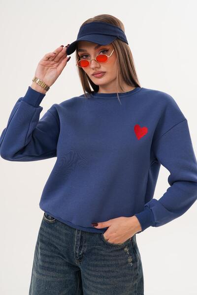 ŞİMAL Women's Heart Embroidered Three Thread Sweatshirt 255008 -
