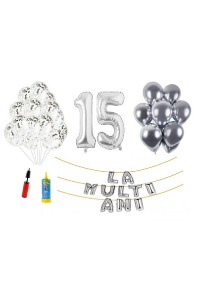 Domi Party & Gifts Set 34 baloane, La mulți ani de 15 ani, numere folie 100 c...