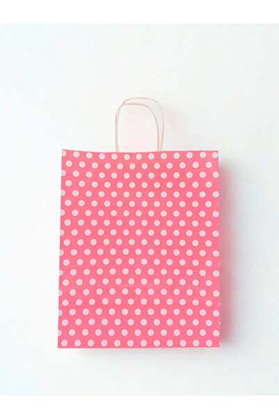 Smartbox Pembe Puantiyeli Burgu Saplı Kraft Kağıt Çanta 25x31x12cm - Hediye ve Alışveriş Çantası(20'li paket)
