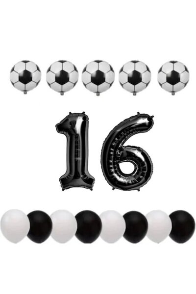 OEM Set de 15 baloane - aniversare 16 ani, temă fotbal, număr folie 100 cm, f...