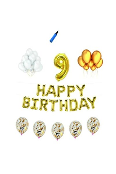 Domi Party & Gifts Set baloane Happy Birthday , 9 ani, auriu,