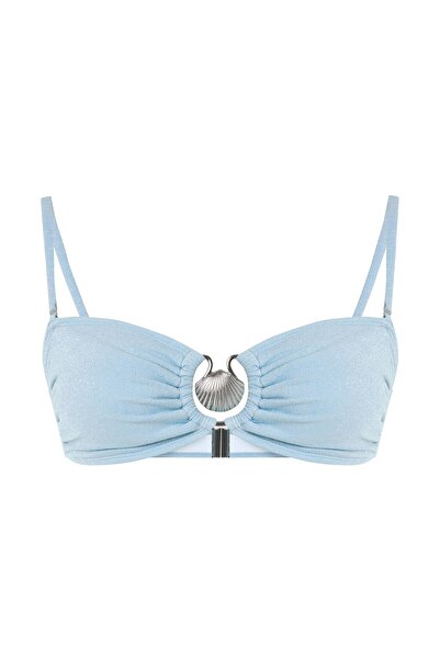 MİSSARWEN LUNARIA İSTİRİDYE AKSESUAR DETAYLI GÜMÜŞ SİMLİ MAVİ BİKİNİ ÜST