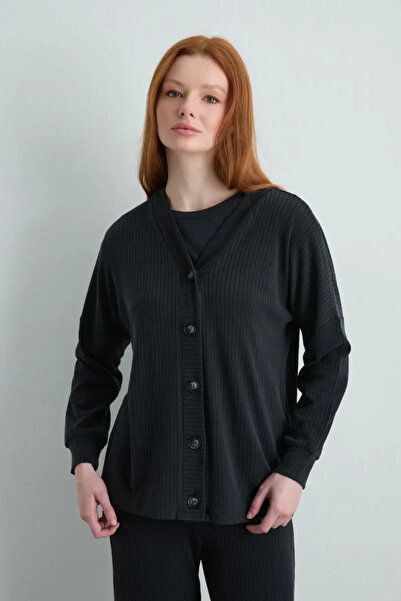 Gusto Ribbed Modal Knitted Cardigan - Gray