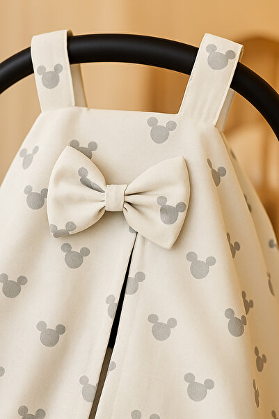 BeygeBaby %100 Pamuktan Mickey'li Poplin Kumaştan Mevsimlik Puset Örtüsü