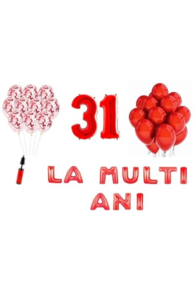 OEM Set 33 baloane aniversare „La Multi Ani” 31 de ani, număr folie 100 cm, roșu