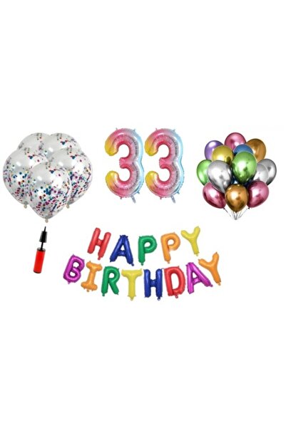 Domi Party & Gifts Set 33 baloane , Happy Birthday aniversare 33 ani, cifre f...