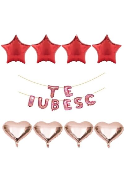 OEM Set of 16 foil balloons 'I LOVE YOU' rose gold (hearts & stars)