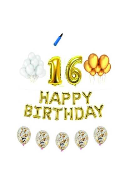 Domi Party & Gifts Set baloane Happy Birthday , 16 ani, auriu