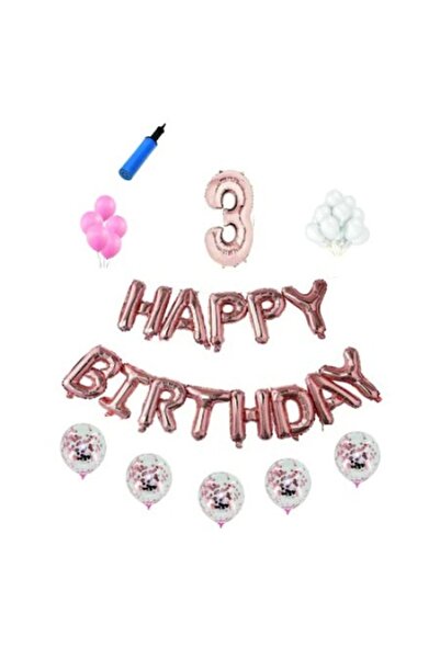 Domi Party & Gifts Set baloane Happy Birthday , 3 ani, rose gold, 40 piese,
