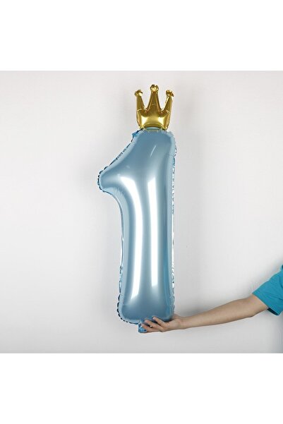 Dali Set of 8 Foil and Latex Balloons - Number 1 Princess, Star, Circle, 30 cm Latex, First Birthday, Blu