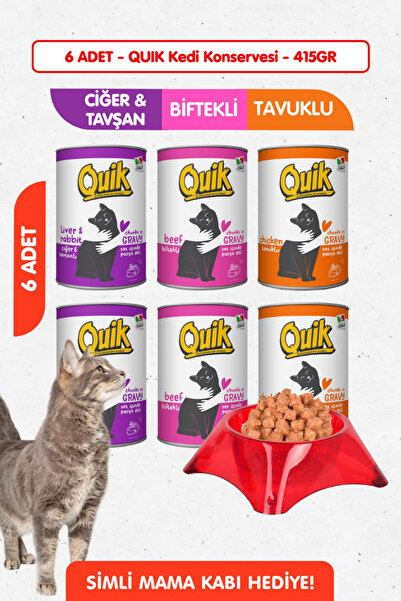 Quik 6lı Set Yüksek Proteinli Kedi Konserve Yaş Maması - 415GR x 6