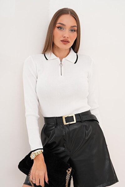 ŞİMAL Pulover de damă cu guler polo și detaliu cu fermoar 255096 -