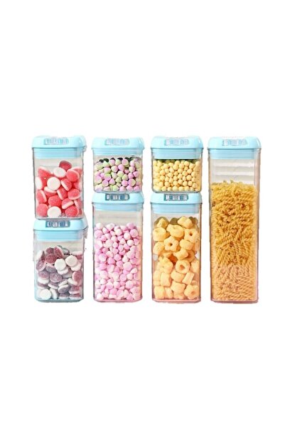 DAMUR Set of 7 Food Storage Boxes, 2x500ml, 2x800ml, 2x1200ml, 1x1900ml, Blue...