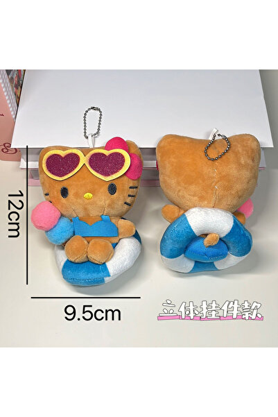 Miniso WHITE Hawaiian Hello Kitty Plush Bath Ring Pendant Cute Anime KT Cat Doll Stuffed Backpack Charm Dec