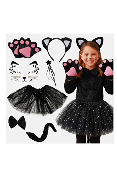Glow Goods Στολή μαύρης γάτας για κορίτσια, σετ 7 σε 1, φούστα από τούλι, αυτ...