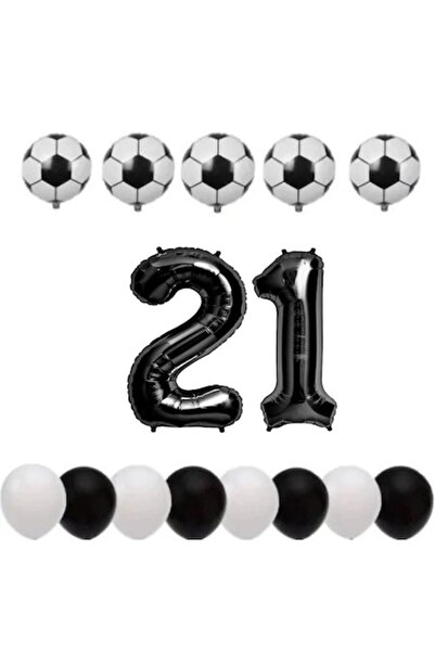 OEM Set de 15 baloane, aniversare 21 de ani, temă fotbal, număr folie 100 cm,...
