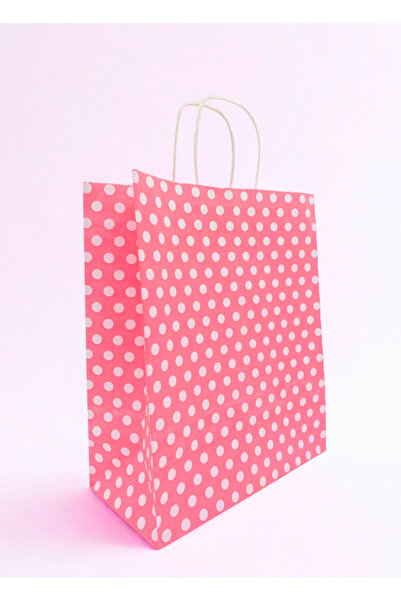 Smartbox Pembe Puantiyeli Burgu Saplı Kraft Kağıt Çanta 25x31x12cm - Hediye ve Alışveriş Çantası(20'li paket)