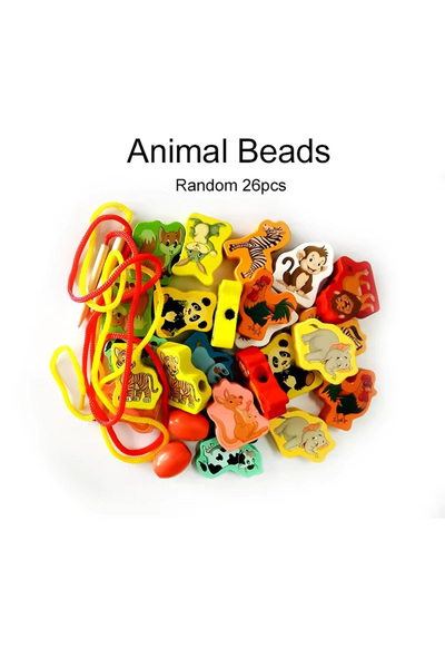 Choice animal 26pcs Wooden Animal Toys DIY Toy Cartoon Pattern Stringing Thre...